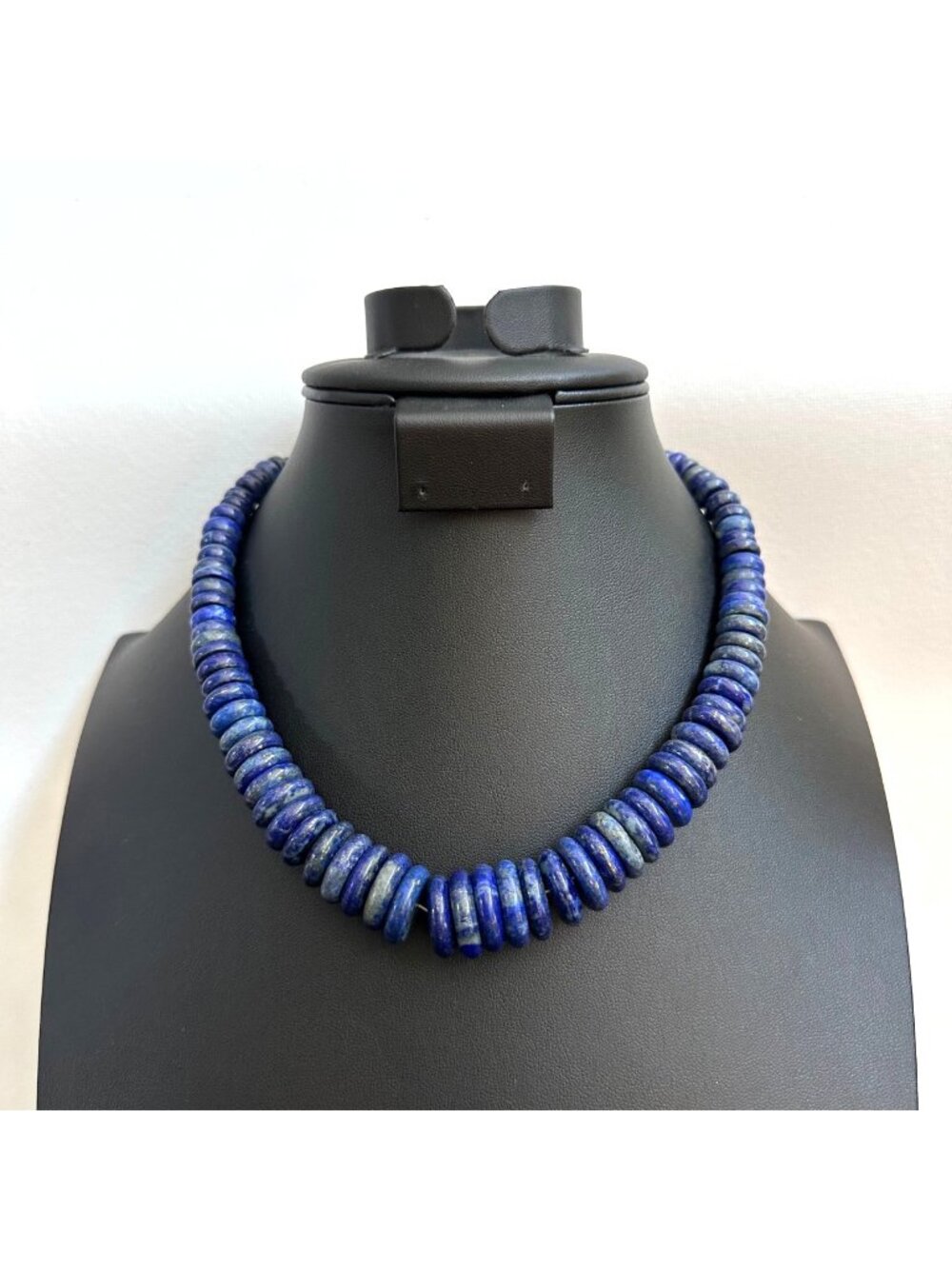 Jay King Lapis Lazuli Graduated Disc Bead Necklace Sterling Clasp Heavy SEE